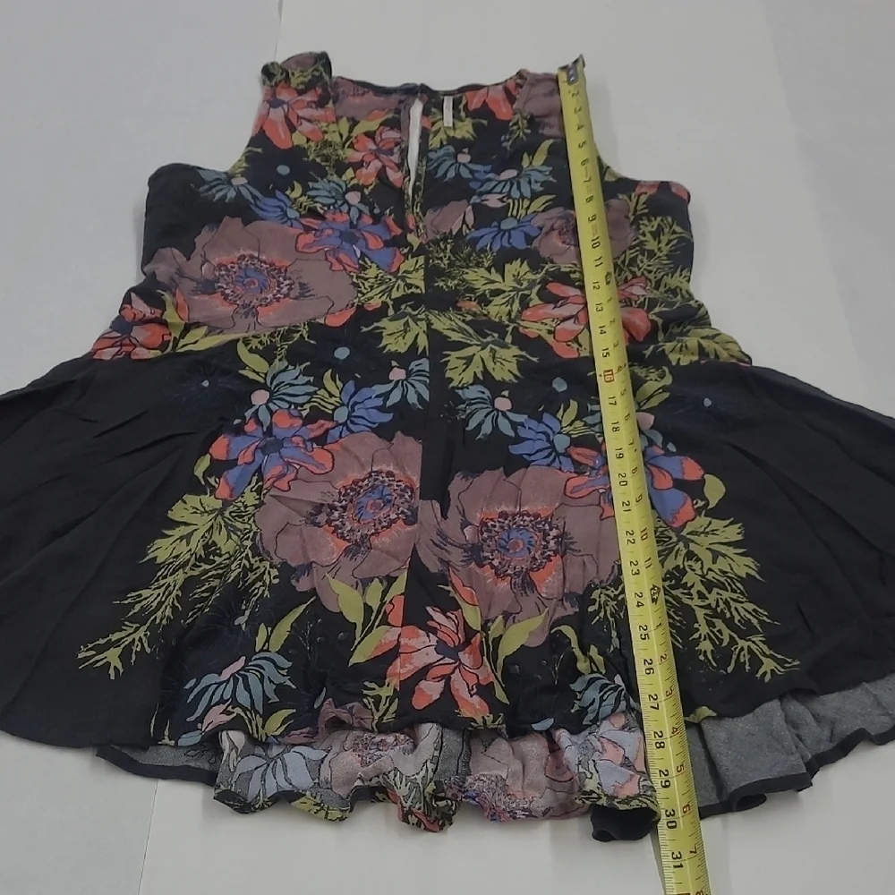Free People Black Floral Sleeveless Mini Dress Size S